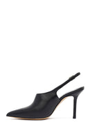 Woman Black Buckled Slingback High Thin Heel Leather Shoe | Derimod Woman Black Buckled Slingback High Thin Heel Leather Shoe | Derimod