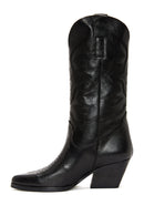 Women's Black Leather Heeled Cowboy Boots | Derimod Women's Black Leather Heeled Cowboy Boots | Derimod
