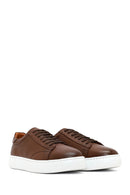 Men's Tan Lace-Up Thick Sole Leather Sneaker | Derimod Men's Tan Lace-Up Thick Sole Leather Sneaker | Derimod