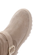 Women's Beige Suede Leather Buckle Boots | Derimod Women's Beige Suede Leather Buckle Boots | Derimod
