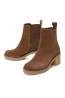 Women's Tan Suede Leather Heeled Boots | Derimod Women's Tan Suede Leather Heeled Boots | Derimod
