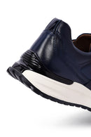 Men's Navy Blue Lace-Up Thick-Soled Leather Casual Sneakers | Derimod Men's Navy Blue Lace-Up Thick-Soled Leather Casual Sneakers | Derimod