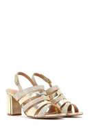 Women's Gold Ankle Buckle Chunky Heel Metallic Sandals | Derimod Women's Gold Ankle Buckle Chunky Heel Metallic Sandals | Derimod