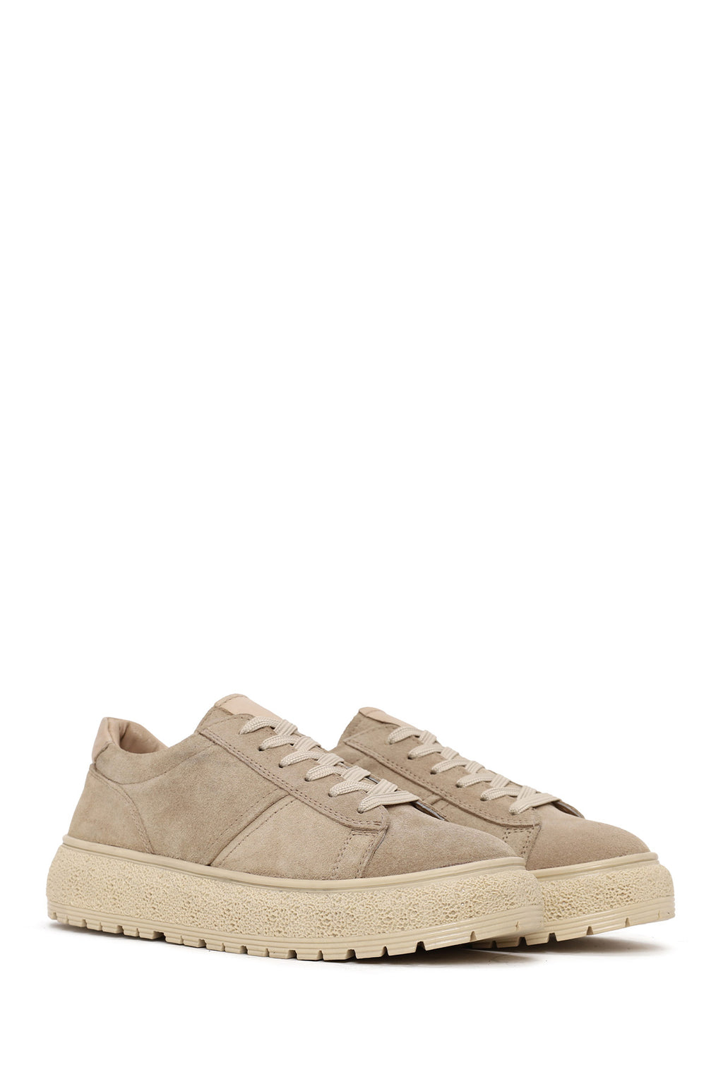 Kadın Bej Bağcıklı Süet Deri Sneaker