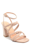 Women's Knitted Detailed Heeled Leather Sandals | Derimod Women's Knitted Detailed Heeled Leather Sandals | Derimod