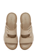 Women's Beige Double-Strap Leather Comfort Slippers | Derimod Women's Beige Double-Strap Leather Comfort Slippers | Derimod