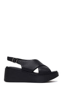 Woman Black Ankle-Buckle Wedge-Heel Leather Comfort Sandal | Derimod Woman Black Ankle-Buckle Wedge-Heel Leather Comfort Sandal | Derimod