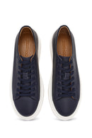Men's Navy Blue Lace-up Thick-Sole Leather Sneaker | Derimod Men's Navy Blue Lace-up Thick-Sole Leather Sneaker | Derimod