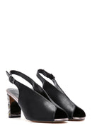 Women's Black Back Strap Stoned Thick Heel Sandals | Derimod Women's Black Back Strap Stoned Thick Heel Sandals | Derimod