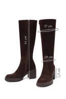 Women's Brown Zippered Chunky Heel Suede Leather Boots | Derimod Women's Brown Zippered Chunky Heel Suede Leather Boots | Derimod