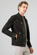 Patrick Men's Grey Suede Leather Jacket | Derimod Patrick Men's Grey Suede Leather Jacket | Derimod