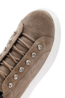 Kadın Gri Bağcıklı Taş Detaylı Süet Deri Sneaker | Derimod Kadın Gri Bağcıklı Taş Detaylı Süet Deri Sneaker | Derimod