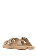 Women's Beige Buckled Suede Leather Espadrille Slippers | Derimod Women's Beige Buckled Suede Leather Espadrille Slippers | Derimod