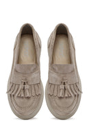 Women's Beige Tassel Suede Leather Loafer | Derimod Women's Beige Tassel Suede Leather Loafer | Derimod