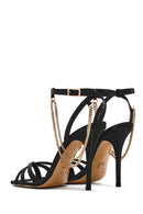 Women's Black Ankle Strap Chain Detail Satin Leather Thin High Heel Sandals | Derimod Women's Black Ankle Strap Chain Detail Satin Leather Thin High Heel Sandals | Derimod