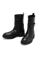 Women's Black Zippered Leather Boots | Derimod Women's Black Zippered Leather Boots | Derimod