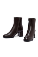 Woman Brown Zippered Chunky Heels Leather Boat | Derimod Woman Brown Zippered Chunky Heels Leather Boat | Derimod
