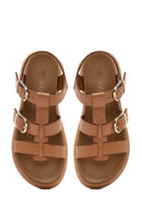 Women's Brown Buckled Thick Soled Leather Sandals | Derimod Women's Brown Buckled Thick Soled Leather Sandals | Derimod