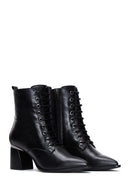 Women's Black Zippered Thick Heeled Leather Boots | Derimod Women's Black Zippered Thick Heeled Leather Boots | Derimod