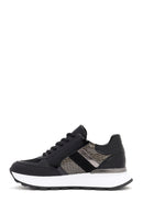 Women's Black Thick-Soled Zippered Leather Sneakers | Derimod Women's Black Thick-Soled Zippered Leather Sneakers | Derimod