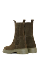 Women's Khaki Suede Leather Zippered Boots | Derimod Women's Khaki Suede Leather Zippered Boots | Derimod