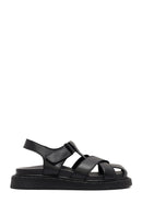 Women's Black Strappy Thick-Sole Leather Sandals | Derimod Women's Black Strappy Thick-Sole Leather Sandals | Derimod