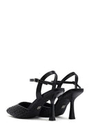 Women's Black Ankle Buckle Braided Thin Heeled Shoes | Derimod Women's Black Ankle Buckle Braided Thin Heeled Shoes | Derimod