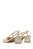 Women's Beige Open-Back Heeled Leather Shoes | Derimod Women's Beige Open-Back Heeled Leather Shoes | Derimod