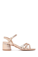 Women's Pink Metallic Chunky Heel Sandals with Ankle Buckle | Derimod Women's Pink Metallic Chunky Heel Sandals with Ankle Buckle | Derimod