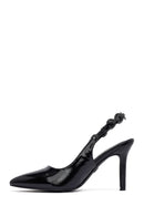 Women's Black Stone-Embellished Open Back Metallic Stiletto Shoes | Derimod Women's Black Stone-Embellished Open Back Metallic Stiletto Shoes | Derimod