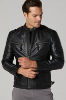 Bosh - X Erkek Siyah Slim-Fit Deri Ceket | Derimod Bosh - X Erkek Siyah Slim-Fit Deri Ceket | Derimod