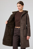 Fiorentini Women Brown Reversible Hooded Teddy Coat | Derimod Fiorentini Women Brown Reversible Hooded Teddy Coat | Derimod