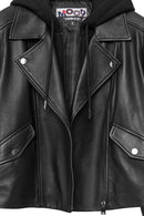 Smart Women's Black Hooded Biker Leather Jacket | Derimod Smart Women's Black Hooded Biker Leather Jacket | Derimod