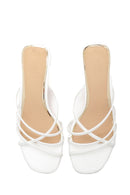 Women's White Printed Heeled Slippers | Derimod Women's White Printed Heeled Slippers | Derimod