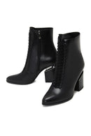 Women's Black Zipper Heeled Leather Boots | Derimod Women's Black Zipper Heeled Leather Boots | Derimod