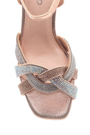 Women's Pink Gold Stone Thick Heeled Sandals | Derimod Women's Pink Gold Stone Thick Heeled Sandals | Derimod