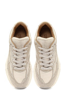 Kadın Bej Bağcıklı Kalın Tabanlı Deri Sneaker | Derimod Kadın Bej Bağcıklı Kalın Tabanlı Deri Sneaker | Derimod
