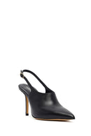 Woman Black Buckled Slingback High Thin Heel Leather Shoe | Derimod Woman Black Buckled Slingback High Thin Heel Leather Shoe | Derimod