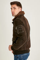Air Force Men's Brown Fur Collared Nubuck Leather Pilot Jacket | Derimod Air Force Men's Brown Fur Collared Nubuck Leather Pilot Jacket | Derimod