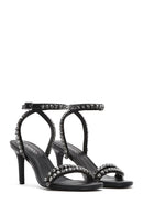 Women's Black Ankle Buckle Stoned Thin Heel Sandals | Derimod Women's Black Ankle Buckle Stoned Thin Heel Sandals | Derimod