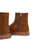 Women's Tan Zippered Suede Teddy Boot | Derimod Women's Tan Zippered Suede Teddy Boot | Derimod