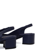 Derimod Flex Woman Navy Blue Backless Thick Short-Heeled Leather Shoes | Derimod Derimod Flex Woman Navy Blue Backless Thick Short-Heeled Leather Shoes | Derimod