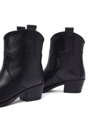 Women's Black Thick Heeled Leather Cowboy Boots | Derimod Women's Black Thick Heeled Leather Cowboy Boots | Derimod