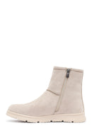 Women's Beige Zippered Suede Teddy Boot | Derimod Women's Beige Zippered Suede Teddy Boot | Derimod