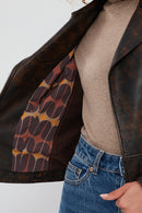 Newyork Women's Brown Vintage Biker Leather Jacket | Derimod Newyork Women's Brown Vintage Biker Leather Jacket | Derimod