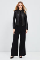 Marlyn Women's Black Short Leather Jacket | Derimod Marlyn Women's Black Short Leather Jacket | Derimod