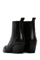 Women's Black Zippered Leather Cowboy Boots | Derimod Women's Black Zippered Leather Cowboy Boots | Derimod