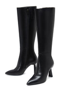 Women's Black Leather Zippered Heeled Boots | Derimod Women's Black Leather Zippered Heeled Boots | Derimod