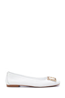 Women's White Leather Ballerinas with Stone Buckle | Derimod Women's White Leather Ballerinas with Stone Buckle | Derimod