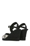 Kastamonu Stone Print Women's Black Patterned Wedge Heeled Espadrille Sandals | Derimod Kastamonu Stone Print Women's Black Patterned Wedge Heeled Espadrille Sandals | Derimod